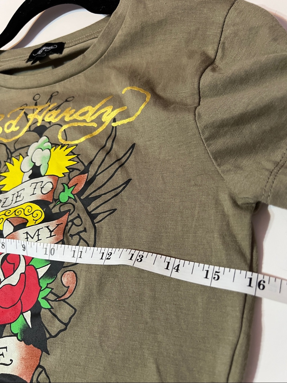 Ed Hardy Women’s Cropped Long-Sleeve Top with Tattoo-Print Sleeves Size Medium - Picture 5 of 7